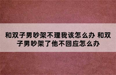 和双子男吵架不理我该怎么办 和双子男吵架了他不回应怎么办